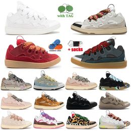 Designer Lanvinlities Leather Sneakers Casual Shoes Men Women Luxury Fashiion Sneaker Orange Pink Sky Blue Ivory Purple Comfortable Trainers dh gate Size 35-46