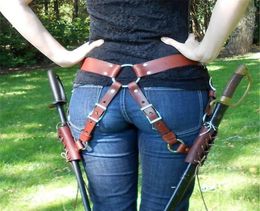 Women Waist Strap Bondage Leather Double Sword Belt Adult Men Holster Sheath Mediaeval Sexy Cosplay Holder Costumes Accessories Bra4389968