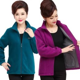 Jackets 2023 New Autumn Midaged Women Fleece Jackets 5XL Casual Stand Collar Warm Jacket Zipper Outerwear Mother Winter Coat