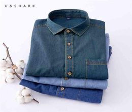 U& Blue Denim Shirt for Men Casual Cowboy Shirts Cotton Long Sleeve Vintage Shirt Male Clothing Fashion Stylish Chambray 2107069856083