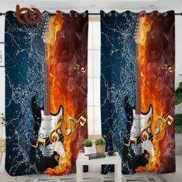 Curtains BeddingOutlet Bass Guitar Living Room Curtain 3D Print Blackout Window Curtains Fire And Water Drapes 1pc Music cortinas