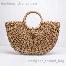 Shoulder Bags Fashion Str Bag Paper Rope Round Bucket Hollow Woven Bag Retro Casual Belt Buckle Hand Bag bolsas femininas shopper bag T240301