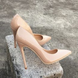 Tikicup Solid Nude Patent Women Pointy Toe Stiletto High Heels Slip On OL Wedding Party Dress Shoes Elegant Ladies Formal Pumps 240228