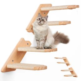 Scratchers Cat Climbing Shelves Wall Mounted with Reversible FourStairs Design and EcoFriendly Sisal Rope,Cats Perch Platform Supplies