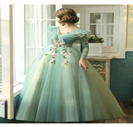 100real long sleeve light green flower Medieval Renaissance gown Sissi princess dress Victorian Marie Belle Ball medieval dress9056438