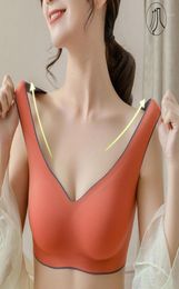 Camisoles Tanks Sexy Intimate Seamless Bras Tops Camisole For Girls Thai Latex Tank Crop Top Women Thin UltraLight Gather Sport9674667