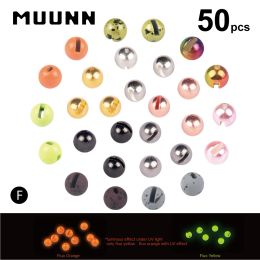 Lures MUUNN 50pcs 2.8mm3.8mm Tungsten Slotted Beads Fly Tying Material MultiColor Fly Tying Fishing Jig Hook Ball Beads