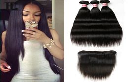 Brazilian Virgin Human Hair Straight With Lace Frontal Closure 3 Bundles with Frontal Closure Top Lace Closure 820 inch4580527