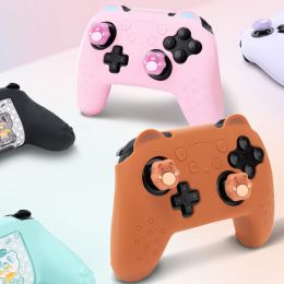 Cases Lovable Bear Ear Silicone Soft Shell Gamepad Sticker Skin For Nintendo Switch Pro Controller Case Thumb Stick Grip Cap Cover