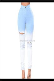 topshop jeans Womens Clothing Apparel Autumn Blue And White Gradient Colour Sexy High Waist Feet Jeans Women Tight Bag Hip Trousers1654443