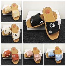 New Designer Women's Woodys Sandal sluffy flat bottomed mule slippers multi-color lace Letter canvas slippers summer home shoes luxury outdoor sandles