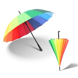 Straight Umbrella Windproof Solid Color Long Handle Large Automatic Rainbow Umbrellas Strong Frame Waterproof 16 Ribs Business Gift Custom Logo Women Men HW0193