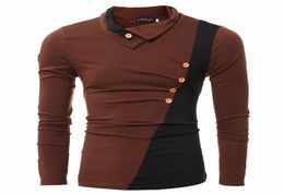 Fashion Oblique button patchwork tshirts men039s long sleeve v neck t shirt cotton hit Colour tops tee stitching tee shirt homm2630219