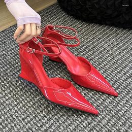 Dress Shoes Runway Style Glitter Rhinestones Women's Pumps Wedges Sandals Pointed Summer Ladies Genuine Leather High Heels Party Prom