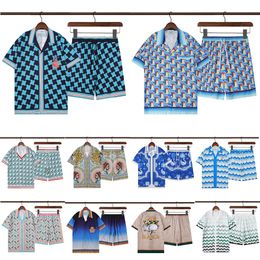 Casablanc-s 22ss designer men t shirt set Masao San print mens casual and short womens loose silk high quality tees summer tou s
