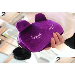 Cosmetic Bags Cute Portable Cartoon Cat Coin Storage Case Travel Makeup Flannel Pouch Bag Korean And Japan Style 2394724 Drop Delive Dhjxv
