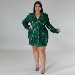 Giacca da paillettes taglie forti di dimensioni plus size da donna crollo top bottl abito da festa di moda 2023 autunno inverno elegante giacca lunga di lusso