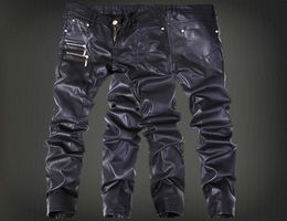 Whole Winter Motorcycle Mens rock leather pants with zippers Black Faux Tight skenny Plus size 30 31 32 33 34 36 Punk trouser2665608