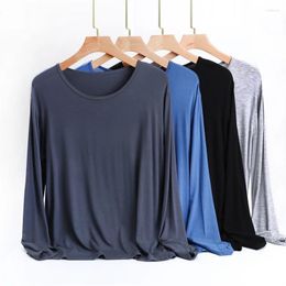 Men's Sleepwear Modal Spring Autumn Homewear O-neck Long Sleeve Stretch Underwear Comfortable Sleep Tops Pyjamas T-shirt 4XL