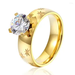 Cluster Rings Fashion Personality Colour Gold Stainless Steel Crystal Snowflake For Women To Marry Engagement Ring