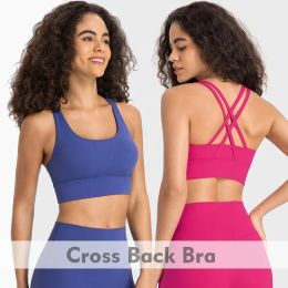 Bras SHINBENE Custom Logo Ladies Wireless Sport Workout Crop Top Women Back Cross Fitness Yoga Bras