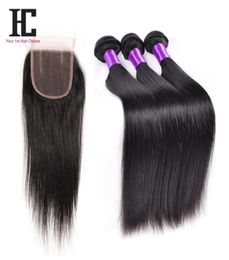 Brazilian Straight Hair With Closure 3 Bundles Human Hair Weave With Closure 7A Unprocessed Virgin Hair Brazilian Straight HC Hair6389972