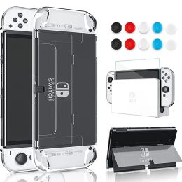 Cases Crystal Clear Hard PC Switch OLED Cover Case with Glass Screen Protector and Thumb Caps for Nintendo Switch OLED Model Dockable