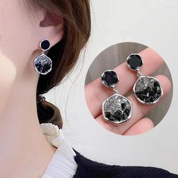 Dangle Earrings Black Colour Metal Fashion Korean Drop For Women Sparkling Zircon Pendant Cuff Clip Wedding Party Jewellery Gifts