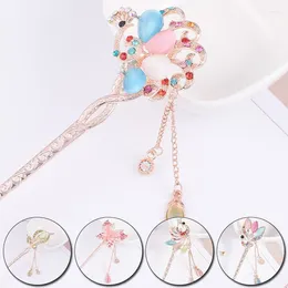 Hair Clips Vintage Chinese Style Tassels Stick Crystal Rhinestone Butterfly Chopsticks Hairpin Wedding Party Jewelry Headwear
