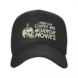 Berets I Run On Coffee And Horror Movies Skull Casquette Polyester Cap Modern Hat Wicking Gift Nice