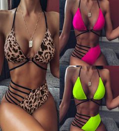 more style Splice Leopard Swimsuit High Waist Bikini 2020 Women Swimwear Twopieces Bikini set Sexy Bather Bathing Asymmetrical Su9702738