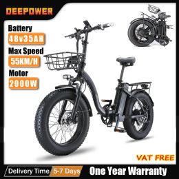 Bicycle DEEPOWER Electric Bike Adults Foldable Bicycle with 35AH 48V1000W 20" x 4.0 Fat Tyre Urban Electric Bicycle Electric Ebike