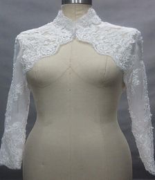 Solovedress New High Neck Lace Wedding Jacket Long Sleeves Women Custom made Appliques Lace Cape Bridal Warps4552548