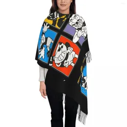 Scarves Female Large Cuphead Characters Women Winter Thick Warm Tassel Shawl Wrap Cartoon Game Scarf