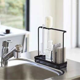 Kitchen Storage Drainer Holder With Rag Hanger Rack Sink Brush Soap Dishcloth Sponge Countertop Tray Organizer Accessories