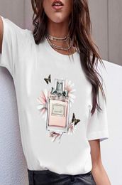 Women Clothes Print Flower Perfume Bottle Sweet Short Sleeve Tshirt Printed Women Shirt T Female Tshirt Top Casual Woman Tee Q8IF8617351