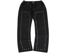 Men039s Jeans AFB riveted wide leg nailed breasted straight tube loose vibe bullet high street trend men039s jeans pant2012116