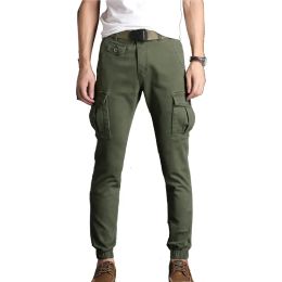 Pants Cargo Pants Men Slim Foot Close Elastic Streetwear Stretch Fabric Ankle Length Black Khaki Pants Many Pocket Trousers Male