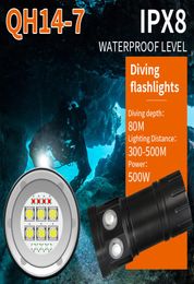 QH147 500W 50400LM Underwater 80M IPX8 Waterproof Professional LED Diving Torch Flashlight Po Pography Video Light8056273