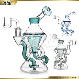 Hittn Recycler Bong Dab Oil Rigs Showerhead Perc Hand Blown Glass Smoking Bong 7.6 Inches with 14mm Joint Quartz Banger Accessory Black Blue Lake Green 2024 New