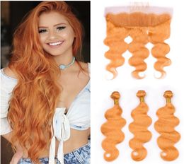Body Wave Orange Lace Frontal With Bundles Brazilian Virgin Human Hair Weaves With 13x4 Lace Frontal Closure Orange Straight Front6625886