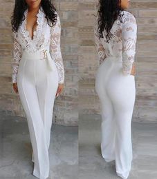 Women039s Jumpsuits Rompers Elegant Lace Womens Summer Jumpsuit Sexy Ladies Casual Long Trousers Overalls White1838414