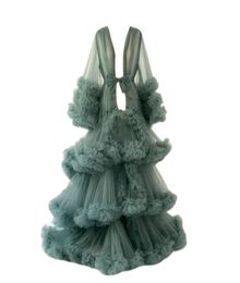 Po Shoot Wraps Ruffle Evening Dresses Tulle Robe for Maternity Poshoot Fluffy Dress Women Sheer Bathrobe for Baby Shower Cus8440729