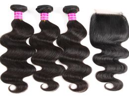 Cheap 10A Malaysian Virgin Body Wave Hair Weaves 3 Bundles With Closure Human Hair Wefts With Lace Closure Accessories Extensions 6147833