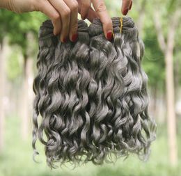 Silver Grey Human Hair Extensions 3Pcs Lot Pure Colour Grey Deep Curly Peruvian Hair Wefts Brazilian 8A Grey Curly Hair W5162586