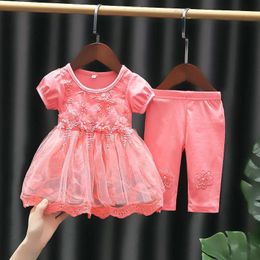 Cute Baby Girls Cotton Clothing Sets Princess Infant Toddler Lace Flower Top and Pant Birthday Party Tutu Suits Kids Outfits 240226