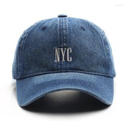 Ball Caps Hat Women's Fashion Trendy Washed Denim NYC Embroidered Peaked Cap Outdoor Men's Casual Sun Protection Sunshade Baseball