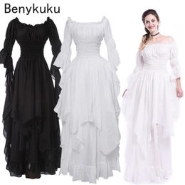 White Victorian Mediaeval Long Dress Plus Size Women Cosplay Halloween Costume Princess Gown Renaissance Vintage Gothic Dresses Q075261330