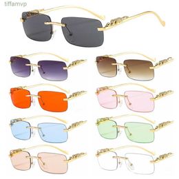 Luxury Designers Sunglasses Rimless Rectangle Retro Clear Ocean Lens Cheetah Decoration Shades Uv400 Eyewear for Women Men Aca7