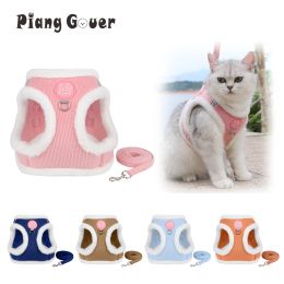 Harnesses Plush Dog Harness Leash Set for Small Dogs Puppy Warm Pet Cat Harness Hairless Cat Autumn Winter Vest Clothing Accessories